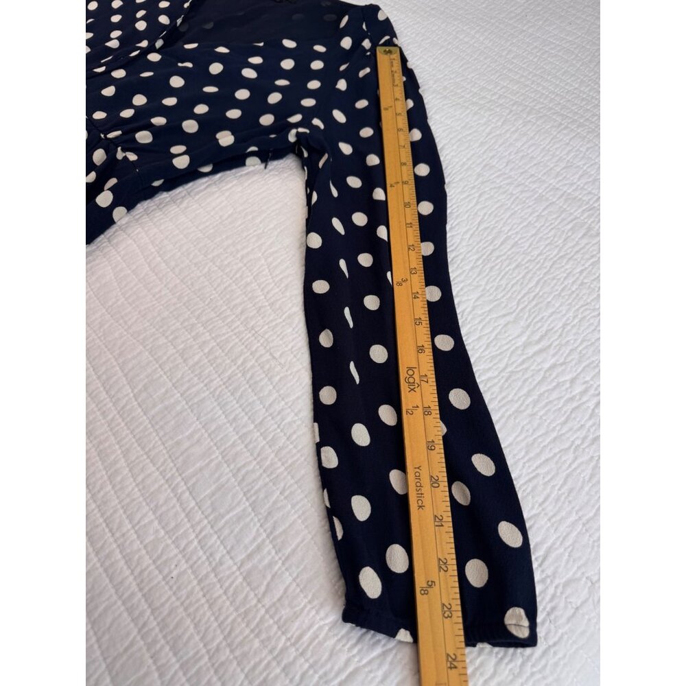 J.Crew Navy Blue & White Polka Dot Long Sleeve Blouse SZ 14 Classic - Picture 10 of 12